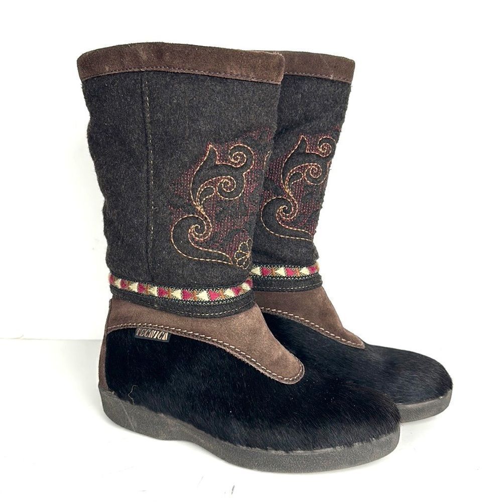 Authentic Tecnica Fur and Boiled Wool Embroidered Boots EUR 37, US 6,5